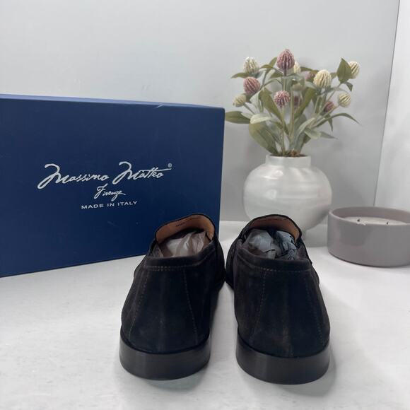 Massimo Matteo Velour Penny Loafers Verdone Black Men 10M Tried On Dress Shoe - Picture 4 of 10